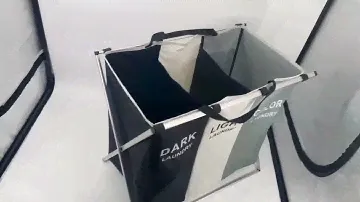 135L Laundry Cloth Hamper Sorter Basket Bag Bin Foldable 3 Sections with Aluminum Frame